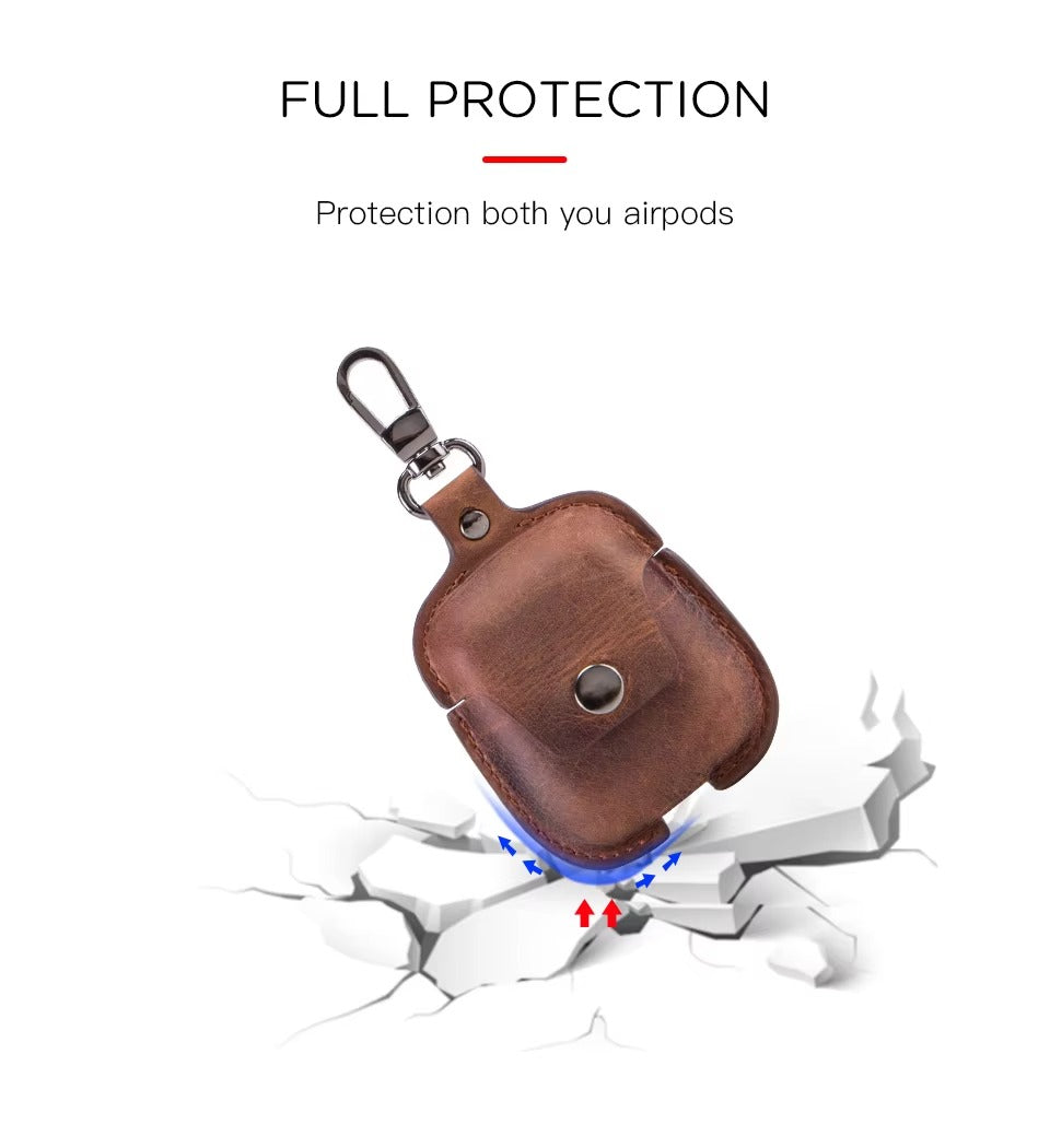 Luxury Genuine Leather Case for AirPods Pro, 2, 1 – Wireless Earphone Protective Cover, Elegant Funda with Keychain Hook, Shockproof and Stylish Design