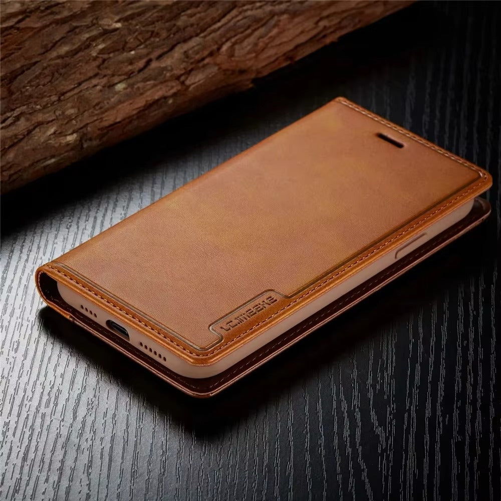 Premium Leather Flip iPhone Case, MagSafe Compatible, Ultra Thin Magnetic Shockproof Cover with Camera and Screen Protection