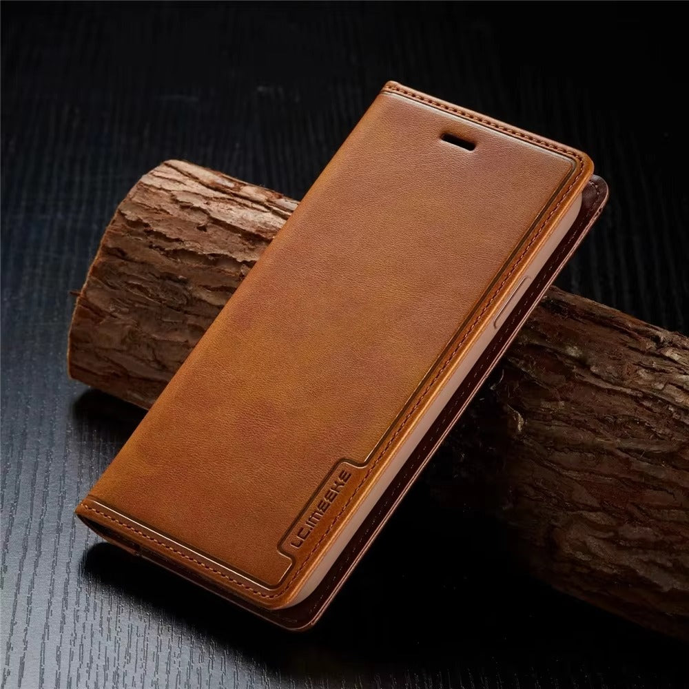 Premium Leather Flip iPhone Case, MagSafe Compatible, Ultra Thin Magnetic Shockproof Cover with Camera and Screen Protection