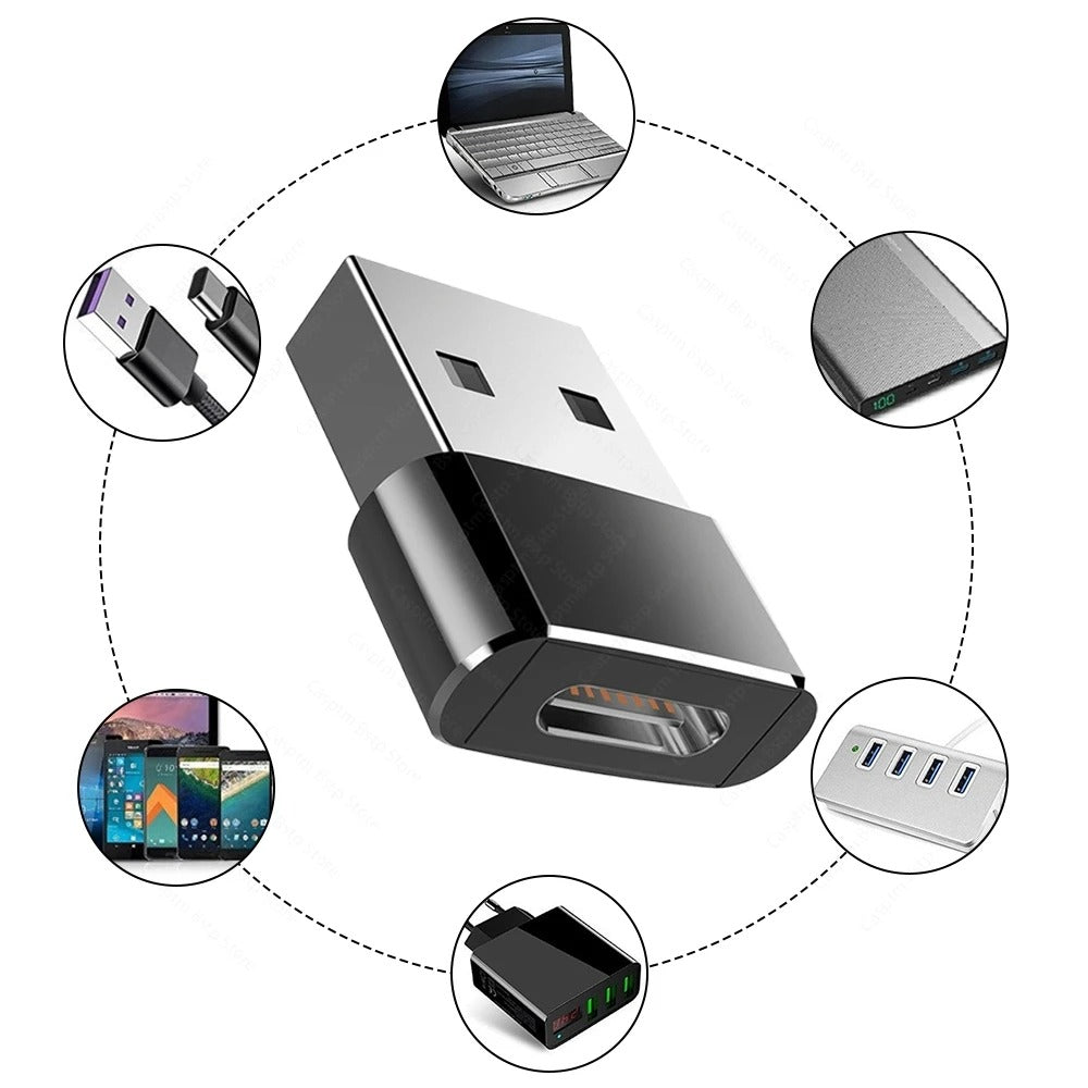 High Quality USB to Type-C Charger Adapter – 2PCS OTG Converter for iPhone, Plug & Play, Data Sync 480Mbps, Aluminum Alloy, Universal Type-C Compatibility
