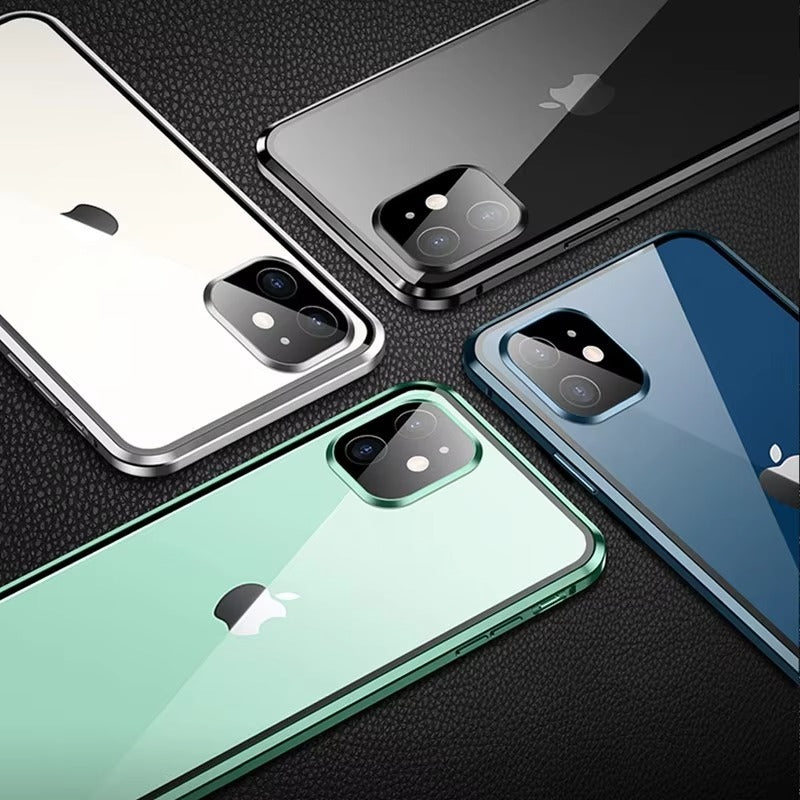 Luxury Apple iPhone Case MagSafe Compatible, Camera Lens & Screen Protection, Cover with Double-Sided Glass Bumper Lock