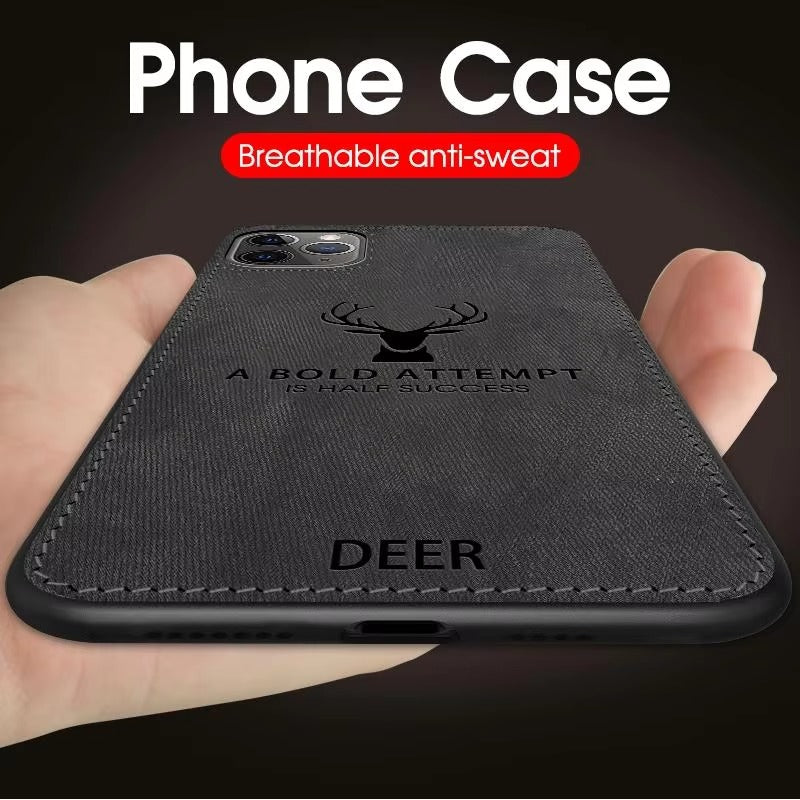 Luxury Textured Canvas iPhone Case with MagSafe Support, Shock-Absorbing Bumper Frame, Leather Feel Grip, Drop Protection