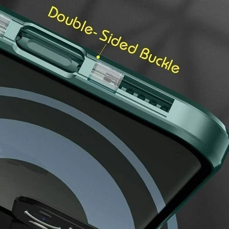 Luxury Apple iPhone Case MagSafe Compatible, Camera Lens & Screen Protection, Cover with Double-Sided Glass Bumper Lock