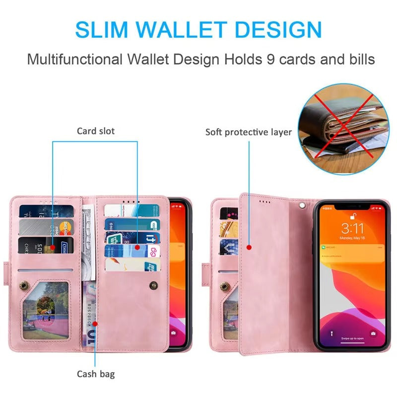 Luxury Leather Apple iPhone Case,Ultra Thin Magnetic Shockproof Full Protection Cover with Flip Wallet Design
