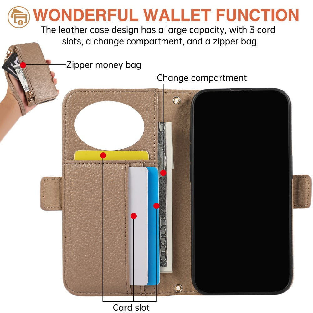 Luxury Crossbody Zipper Wallet iPhone Case – Leather Card Holder, Hands-Free Strap, Shockproof Protection, and Stylish Design for Ultimate Convenience