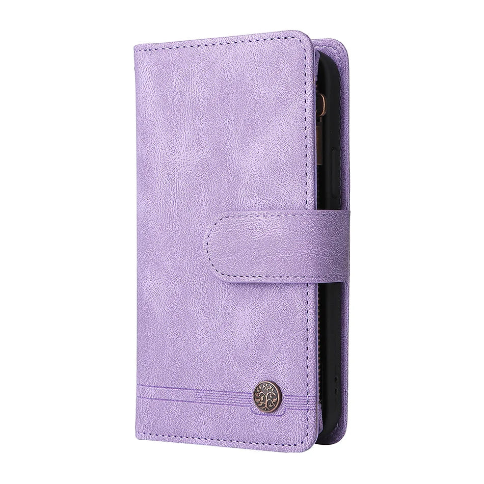 Premium Retro Flip Leather iPhone Case – Zipper Wallet, Multi-Card Slots, Necklace Lanyard, Magnetic Closure, Shockproof Protection for iPhone