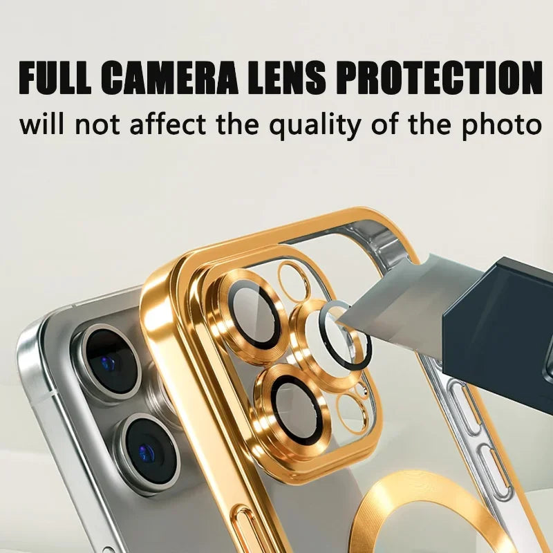 Luxury Magnetic Magsafe Phone Case – Wireless Charging, Transparent Electroplated Shockproof Cover,