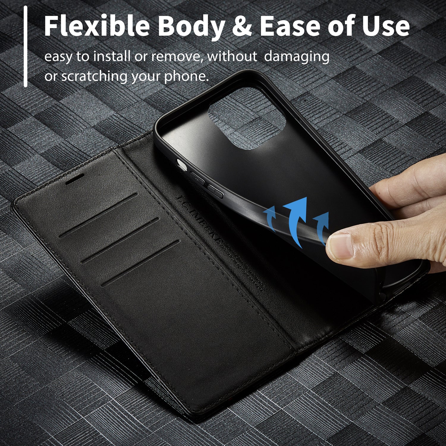 Luxury Carbon Fiber Leather Wallet iPhone Case – Magnetic Flip Cover, Card Holder, Shockproof Protection, Durable for iPhone