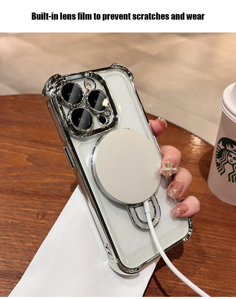 Frameless MagSafe Case with Logo Hole – Transparent Plating Slim Bracket for iPhone Models, Sleek and Durable Design