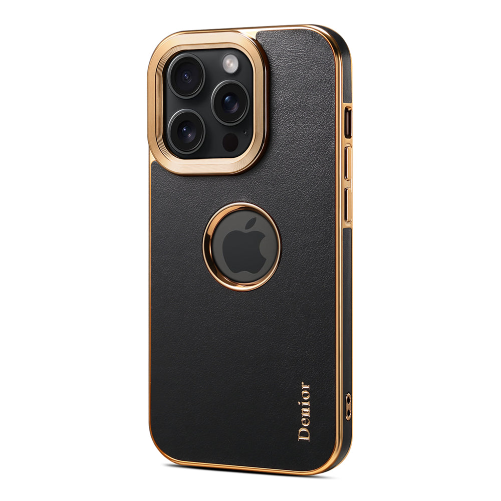 Luxury Business Cowhide Leather iPhone Case – Plating Shockproof Cover for iPhone Models, Sleek and Durable Design