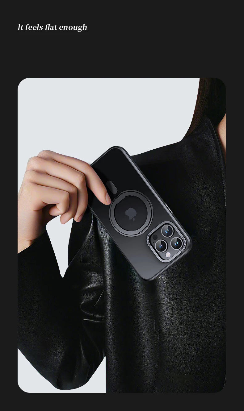 Luxury Magnetic 360° Rotating Stand Frosted Transparent Cover with Ring Holder Shockproof & Hands-Free Design Case for iPhone