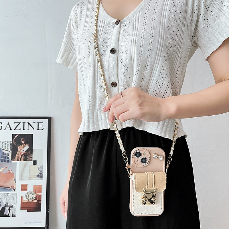 Premium Apple iPhone Case, MagSafe Compatible, Camera Lens & Screen Protection, Ultra Thin, Shockproof, Magnetic Full All Around Cover – Crystal Bow Crossbody Purse Case with Metal Button & Card Holder