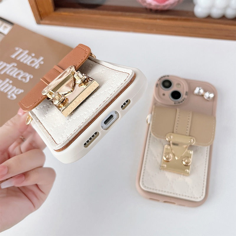 Premium Apple iPhone Case, MagSafe Compatible, Camera Lens & Screen Protection, Ultra Thin, Shockproof, Magnetic Full All Around Cover – Crystal Bow Crossbody Purse Case with Metal Button & Card Holder