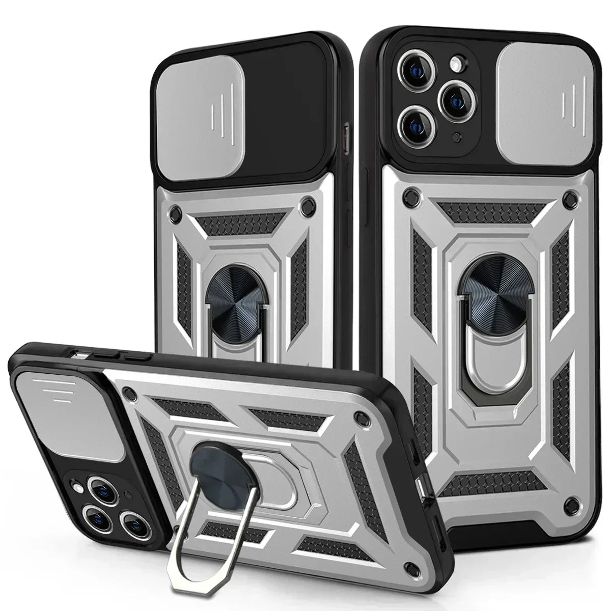 Shockproof Armor iPhone Case – Slide Camera Lens Protection, Rugged Full-Body Cover for iPhone Models