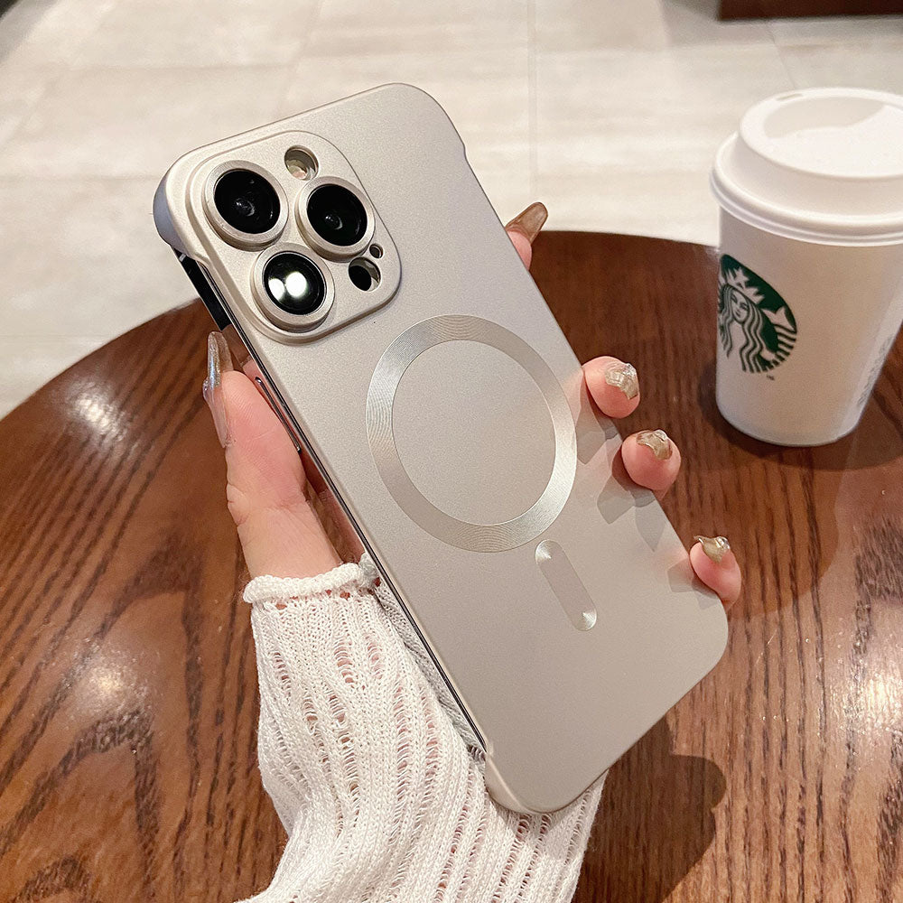 Borderless MagSafe Cover – Ultra-Thin Matte Plating Hard Case with Logo Hole for iPhone Models, Sleek and Durable Protection