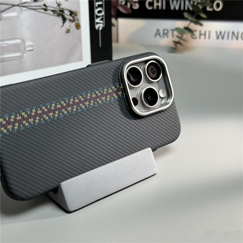 Hit Color Carbon Fiber Texture MagSafe iPhone Case – Wireless Charging Hard PC Cover with Relief Design for iPhone Models