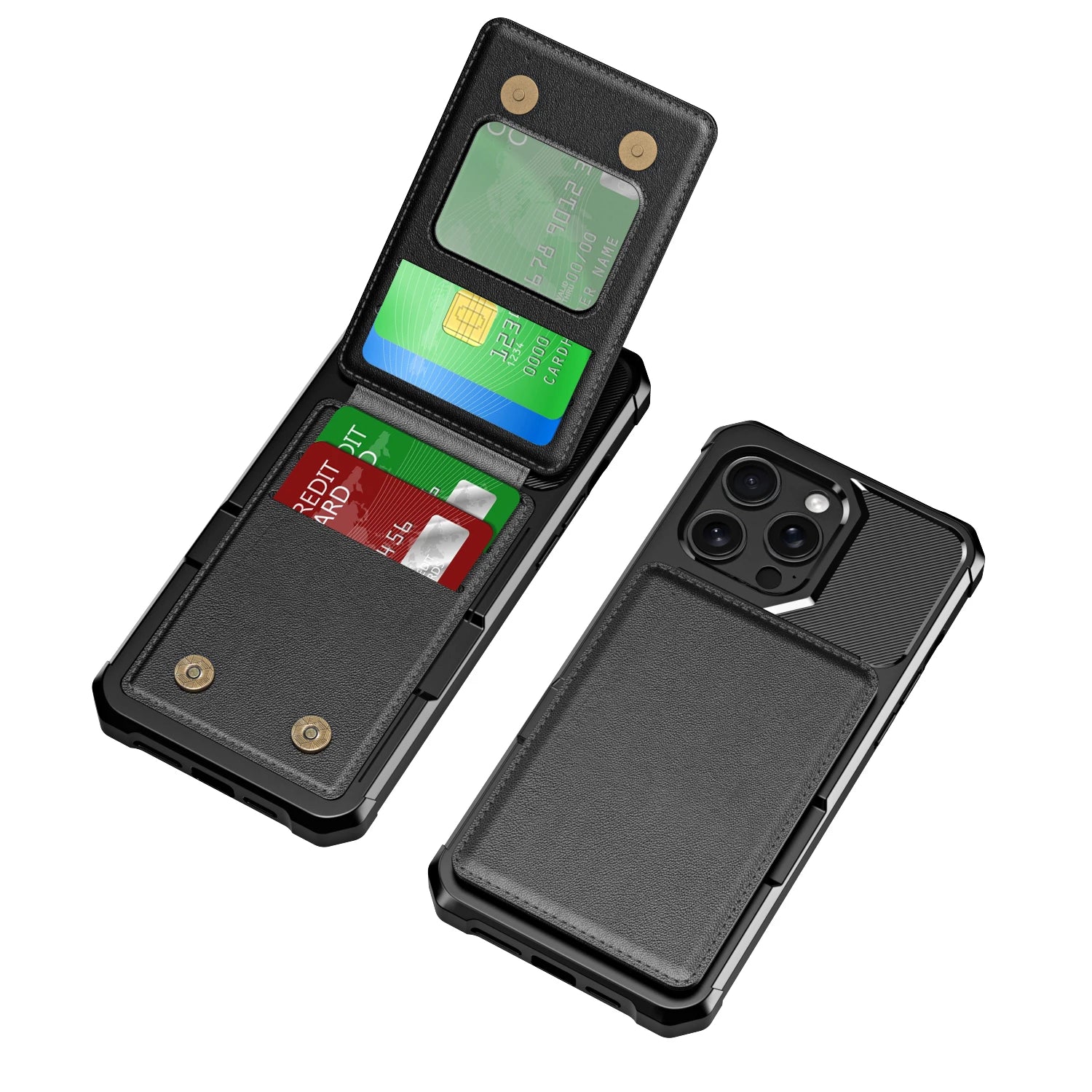 Premium Vertical Card Slot Wallet iPhone Case – Anti-Fall Stand Bracket, Stylish & Durable Protection | Case for iPhone