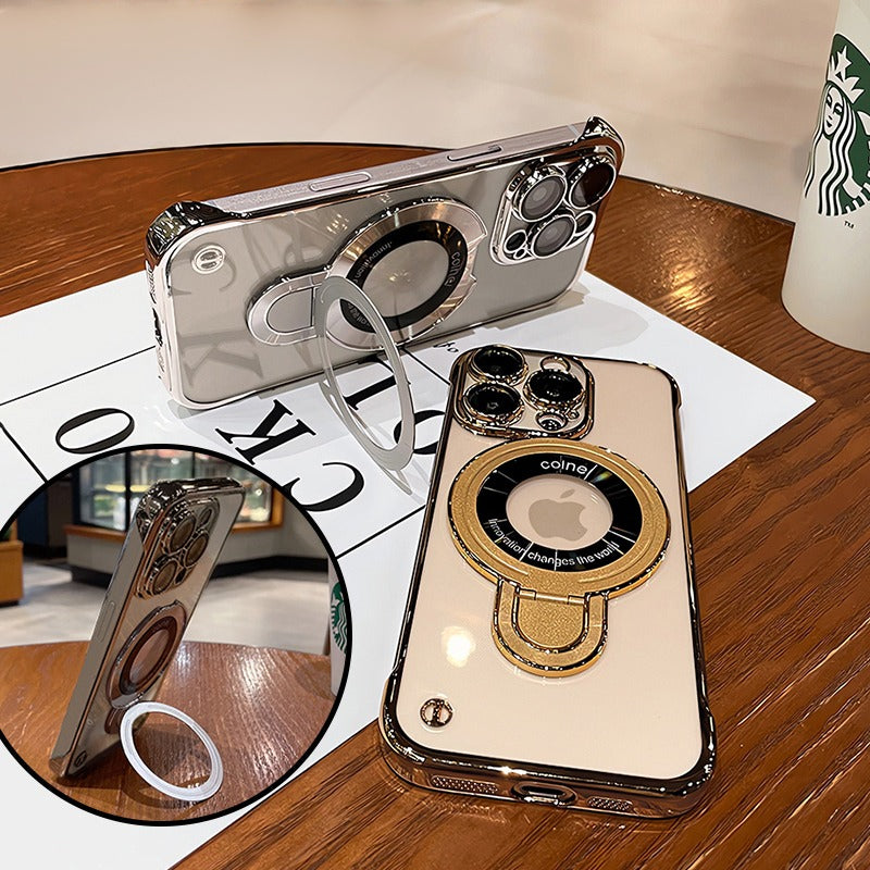 Frameless MagSafe Case with Logo Hole – Transparent Plating Slim Bracket for iPhone Models, Sleek and Durable Design