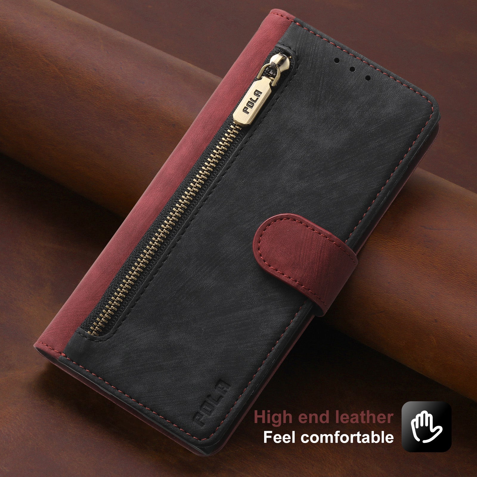 RFID Blocking Leather Wallet iPhone Case – Zipper Flip Cover, Card Slot Holder, Magnetic Stand, Shockproof Protection, Premium Design for iPhone