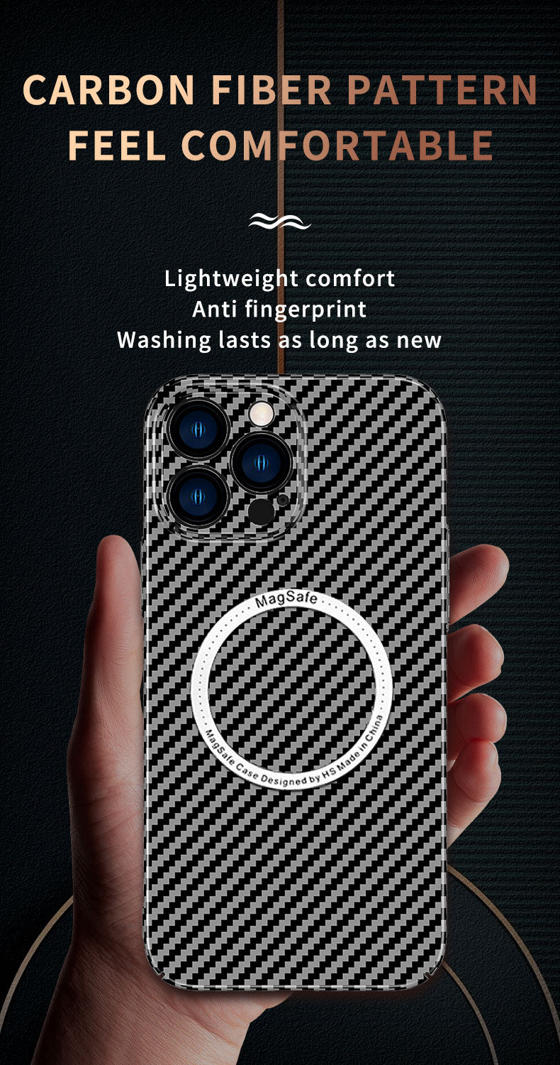 Carbon Fiber Magnetic Slim Protective Cover for iPhone Models, Durable and Stylish Design with MagSafe Compatibility
