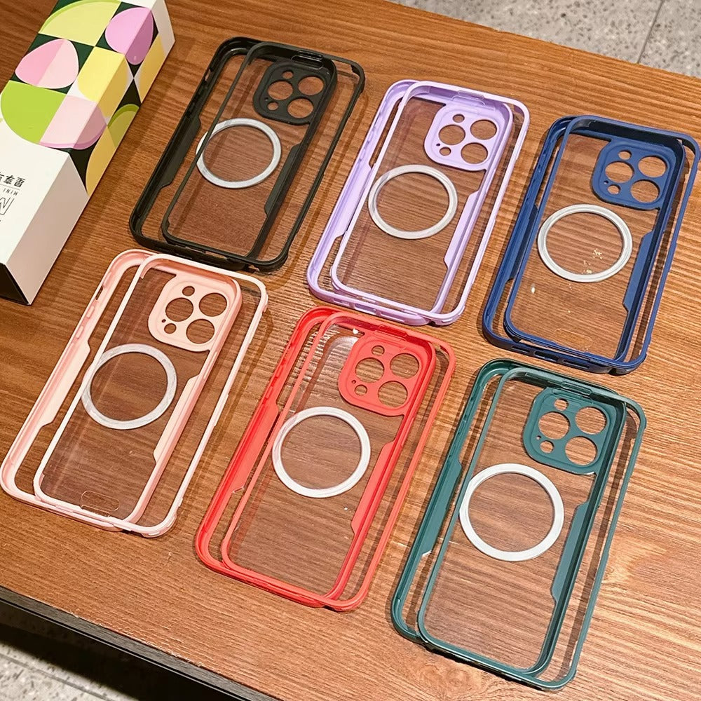 Luxury Apple iPhone Case MagSafe Compatible Ultra Thin Magnetic All Around Protection Cover with Double Touch Clear Design