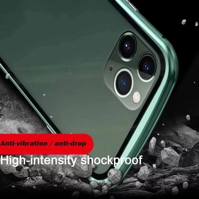 Premium Apple iPhone Case MagSafe Compatible, Camera Lens & Screen Protection Cover with Double Glass Snap Lock