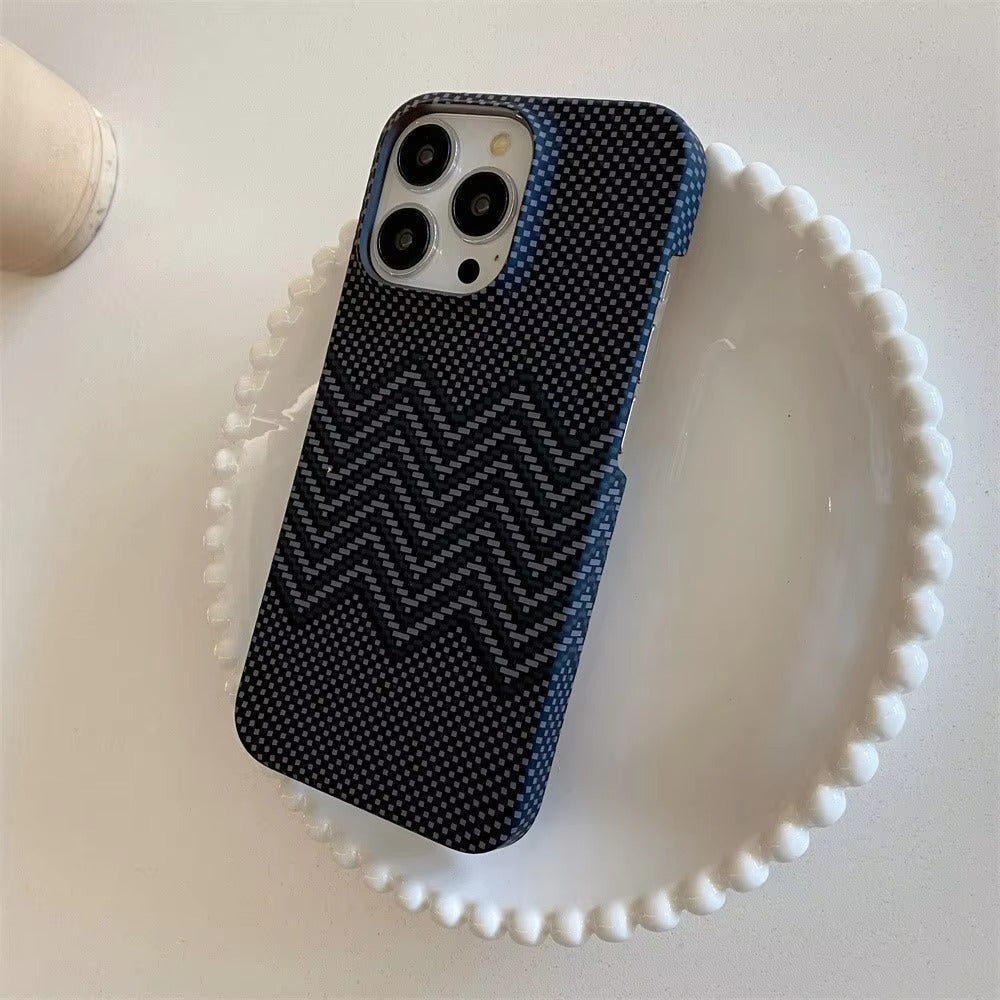 High Quality Apple iPhone Case, MagSafe Compatible, Camera Lens & Screen Protection, Ultra Thin, Shockproof, Magnetic Full All Around Cover – Business Carbon Fiber Pattern Case with Frameless Hard Armor Plastic Design