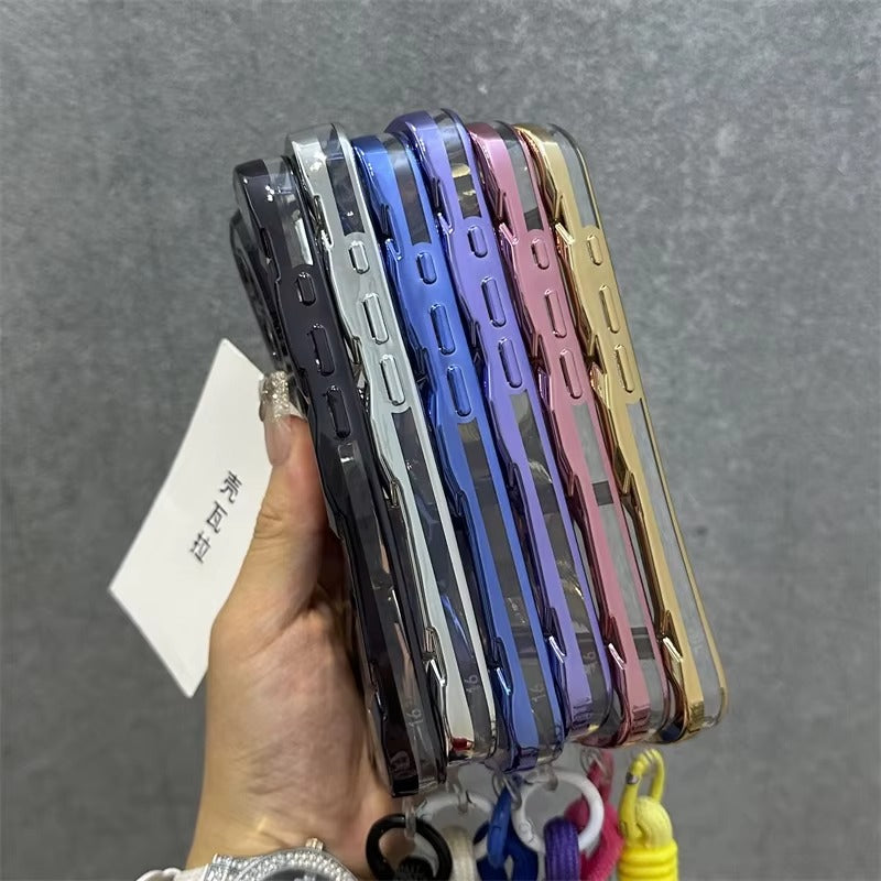 Luxury Apple iPhone Case, MagSafe Compatible, Camera Lens & Screen Protection, Ultra Thin, Shockproof, Magnetic Full All Around Cover – Clear Electroplated TPU Case with Football Design & Wrist Hand Chain