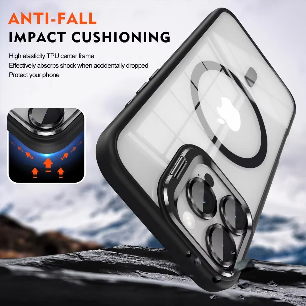 Premium Apple iPhone Case MagSafe Compatible, Camera Lens & Screen Protection, Cover with Transparent Stand & Lens Film