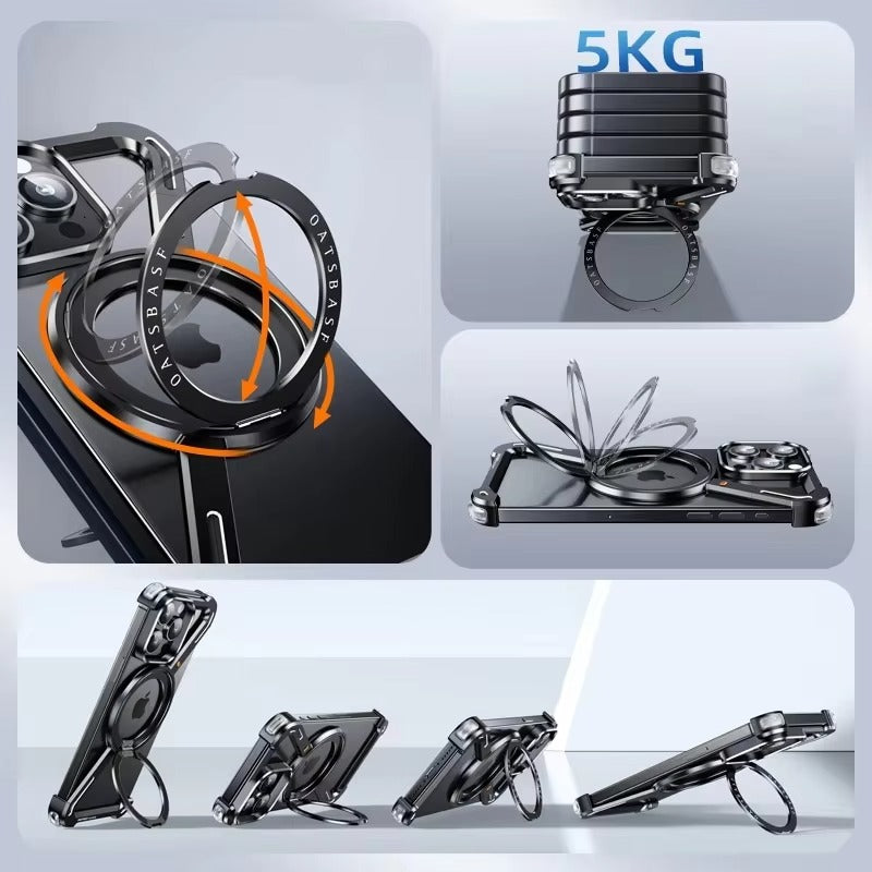 Premium Apple iPhone Case, MagSafe Compatible, Camera Lens & Screen Protection, Ultra Thin, Shockproof, Magnetic Full All Around Cover – Z-Type Aluminum Alloy Rimless Case with Snap-On Bracket & Metal Frame