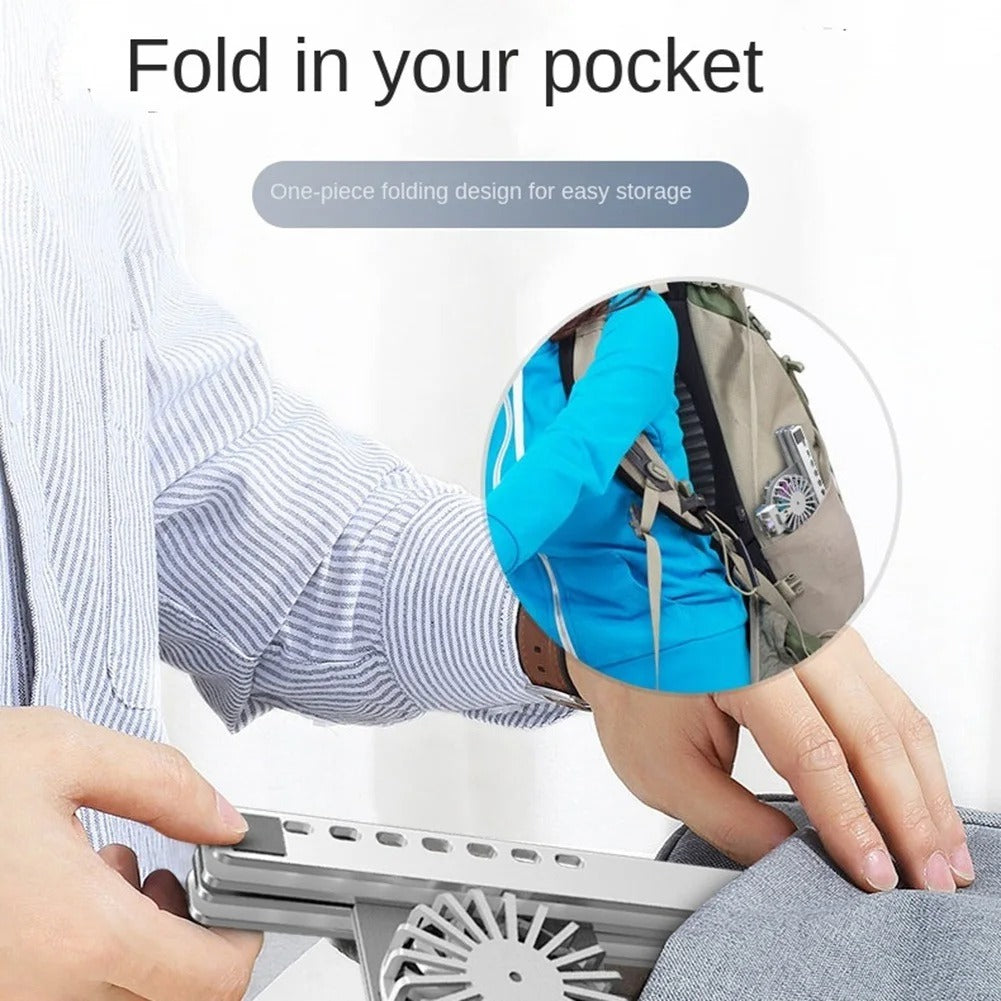 Luxury Aluminum Laptop Stand with RGB Light & Dual Cooling Fans – 7-Level Height Adjustable Notebook Holder, USB Powered, Foldable & Portable for 17" Devices