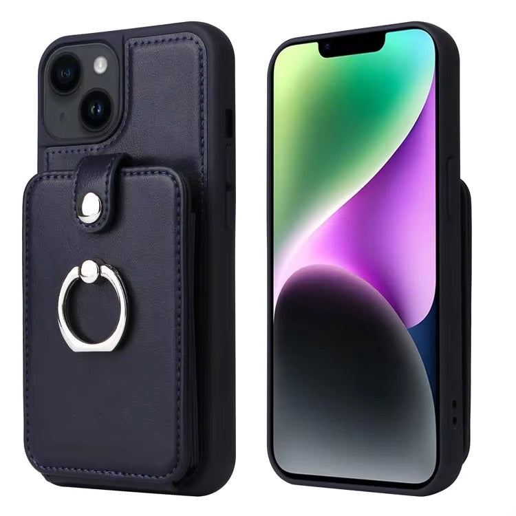 Premium Leather Apple iPhone Case, MagSafe Compatible, Ultra Thin Magnetic Card Slot Wallet and Ring Grip