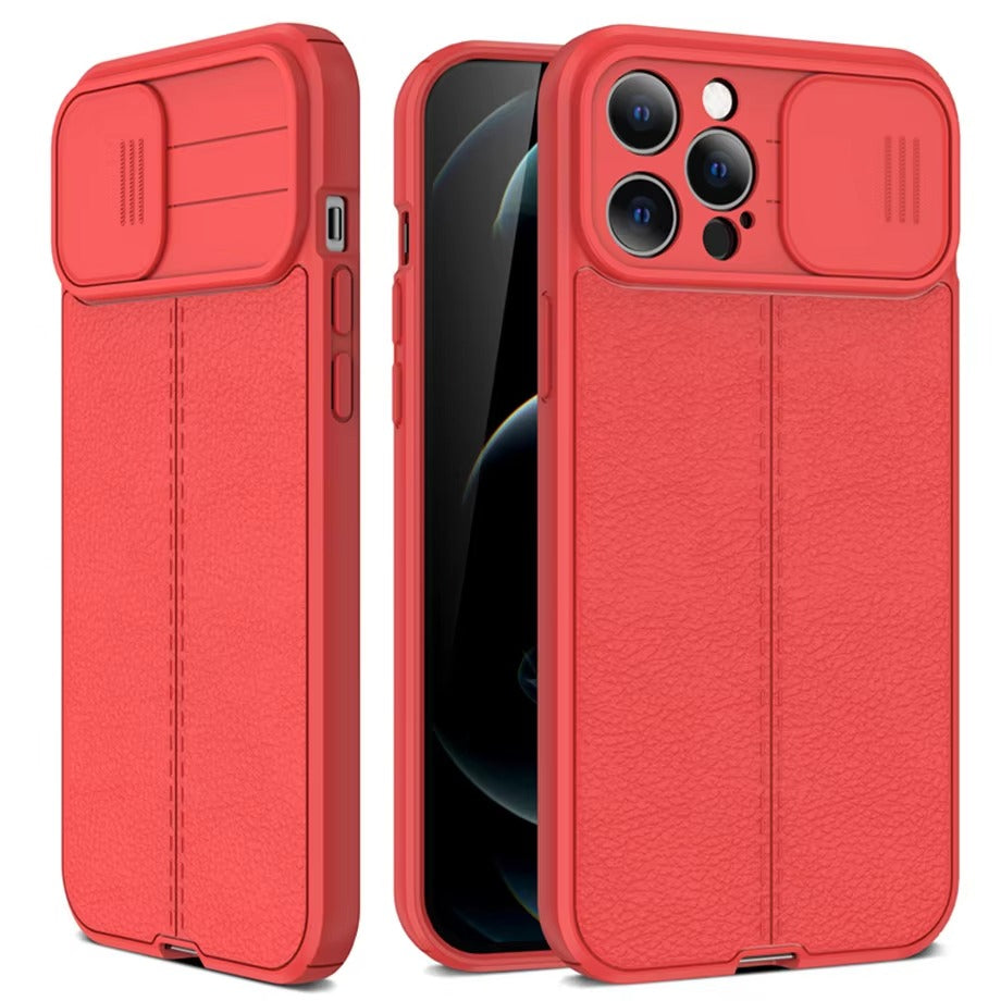 Luxury Leather Texture Apple iPhone Case, MagSafe Compatible, Ultra Thin Magnetic Shockproof Sliding Camera Lens Protector