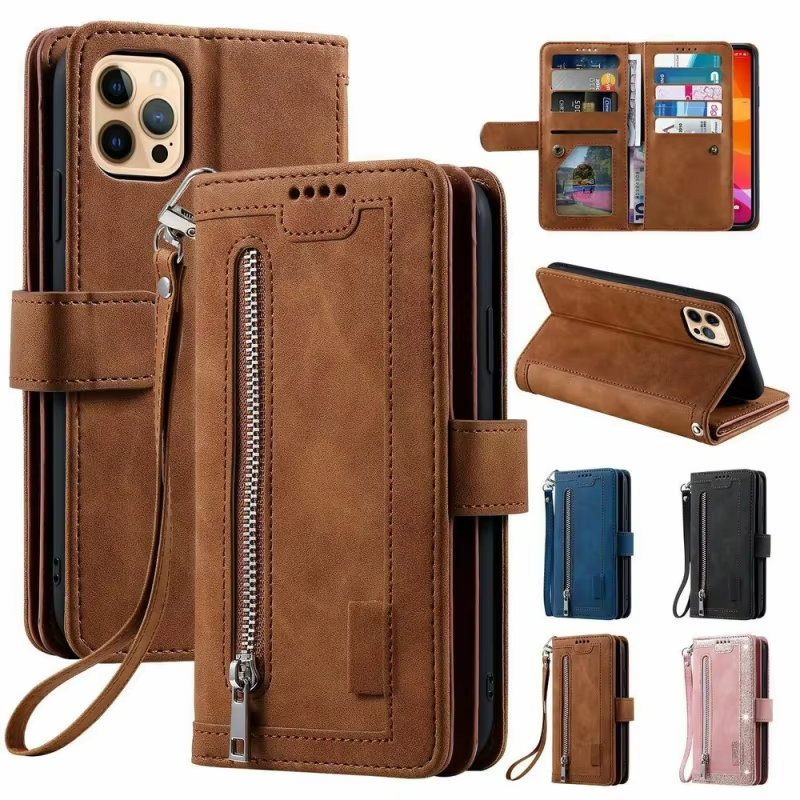 Luxury Leather Apple iPhone Case,Ultra Thin Magnetic Shockproof Full Protection Cover with Flip Wallet Design