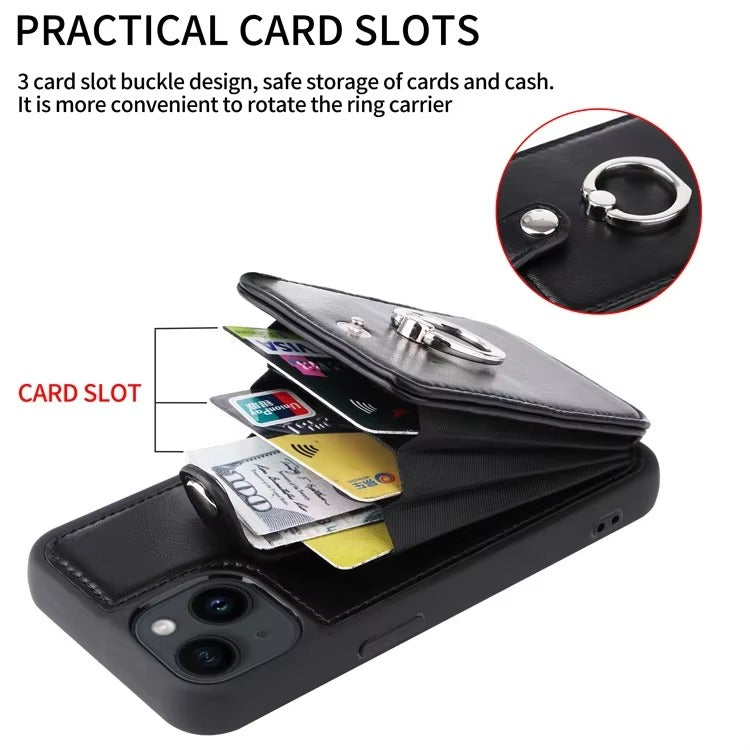 Premium Leather Apple iPhone Case, MagSafe Compatible, Ultra Thin Magnetic Card Slot Wallet and Ring Grip