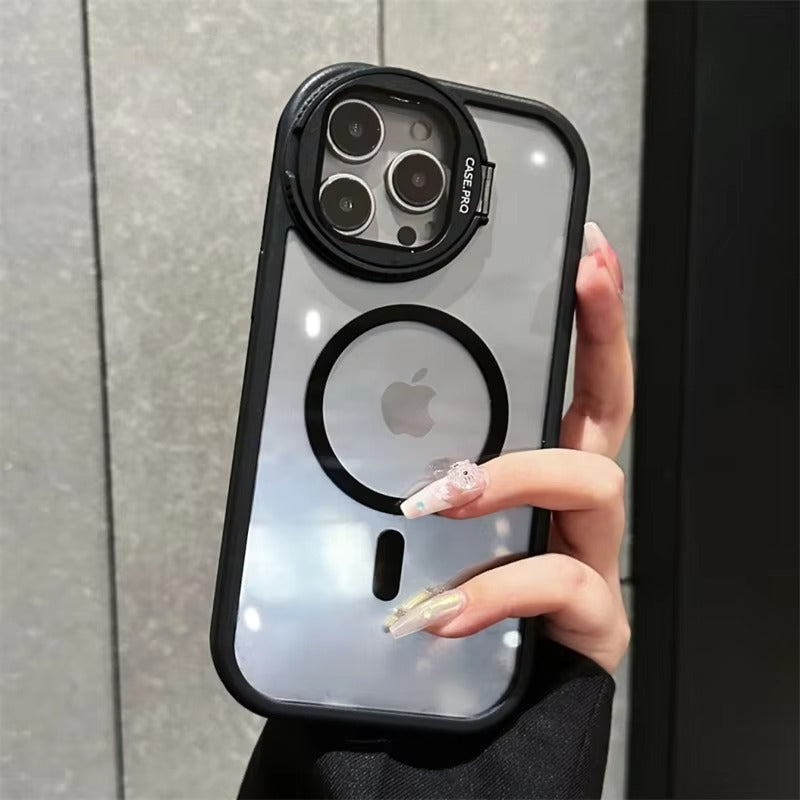 Luxury Apple iPhone Case MagSafe Compatible, Camera Lens & Screen Protection, Ultra Thin Shockproof Magnetic Full All Around Protection Cover with Acrylic Stand & Glass Camera