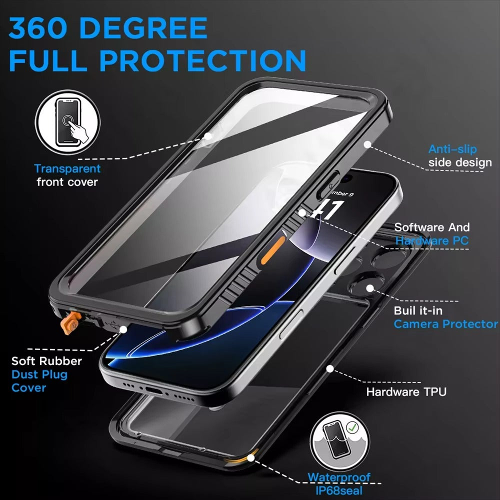 Luxury Apple iPhone Case MagSafe Compatible, Camera Lens & Screen Protection, Ultra Thin Shockproof Magnetic Full All Around Protection Cover with IP68 Metal Underwater Design