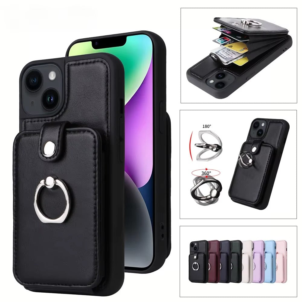 Premium Leather Apple iPhone Case, MagSafe Compatible, Ultra Thin Magnetic Card Slot Wallet and Ring Grip