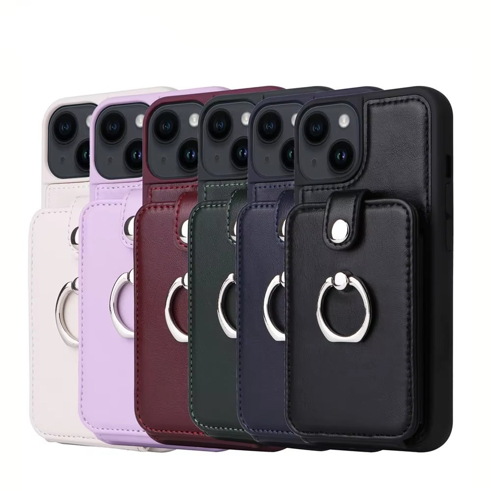 Premium Leather Apple iPhone Case, MagSafe Compatible, Ultra Thin Magnetic Card Slot Wallet and Ring Grip