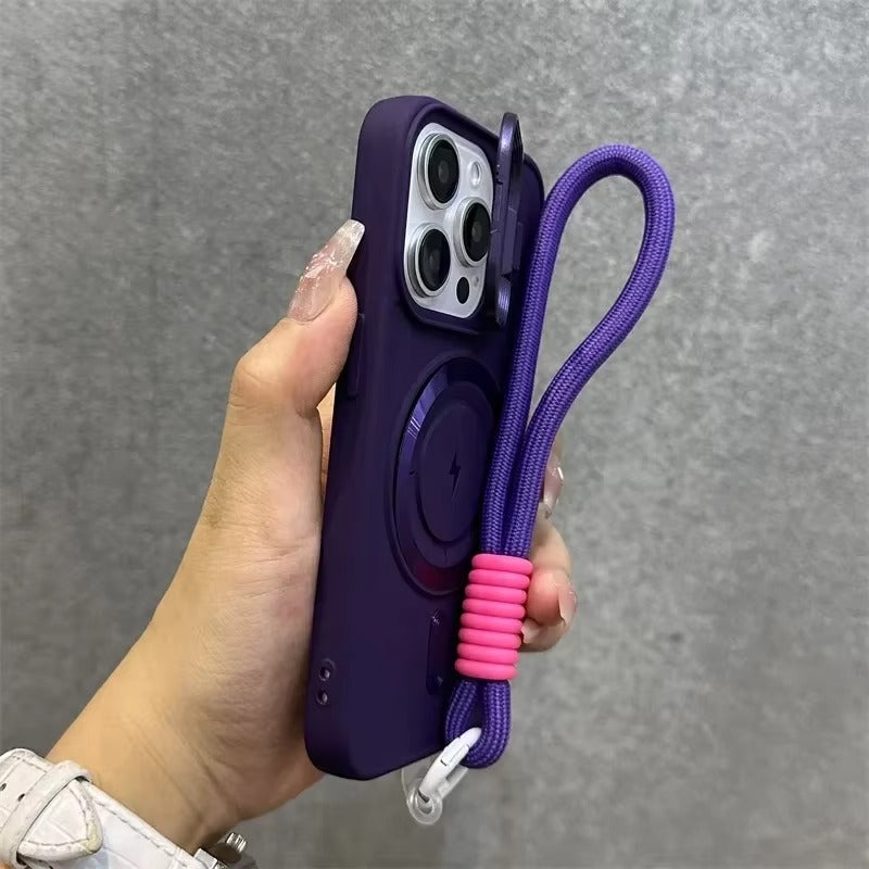 Premium Apple iPhone Case, MagSafe Compatible, Camera Lens & Screen Protection, Ultra Thin, Shockproof, Magnetic Full All Around Cover – Soft Silicone Case with Wrist Strap, Magnetic Lanyard & Lens Stand Bracket