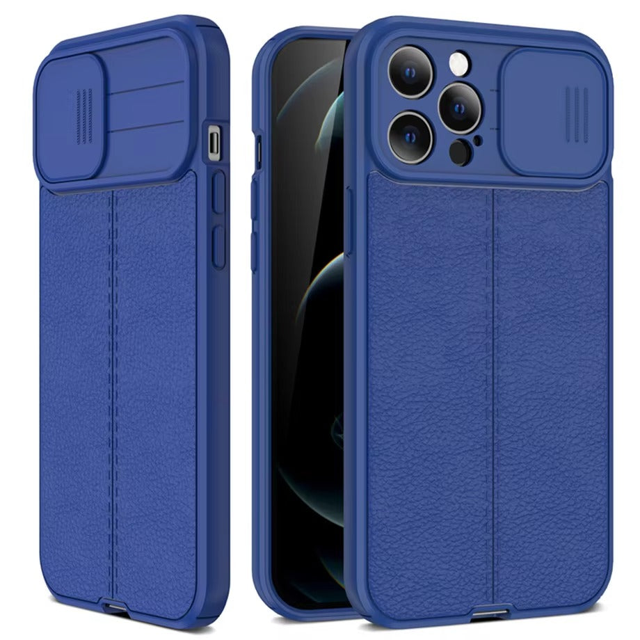 Luxury Leather Texture Apple iPhone Case, MagSafe Compatible, Ultra Thin Magnetic Shockproof Sliding Camera Lens Protector