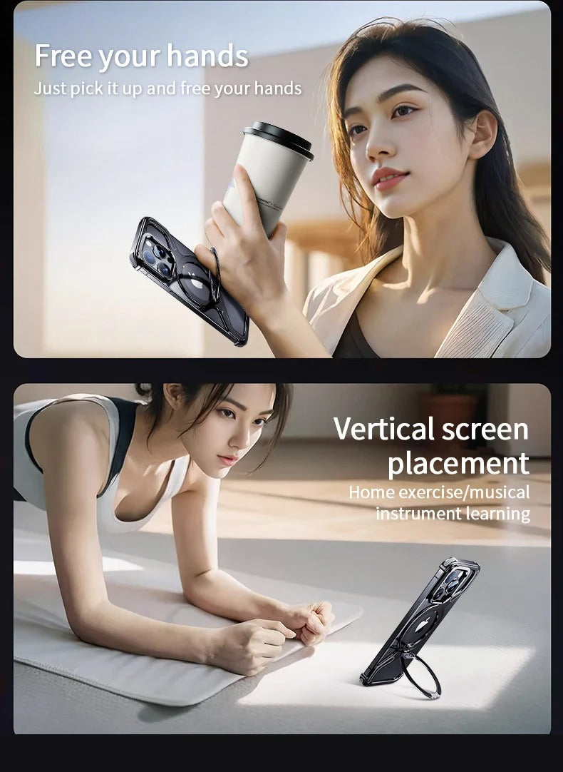 Premium Apple iPhone Case, MagSafe Compatible, Camera Lens & Screen Protection, Ultra Thin, Shockproof, Magnetic Full All Around Cover – Z-Type Aluminum Alloy Rimless Case with Snap-On Bracket & Metal Frame