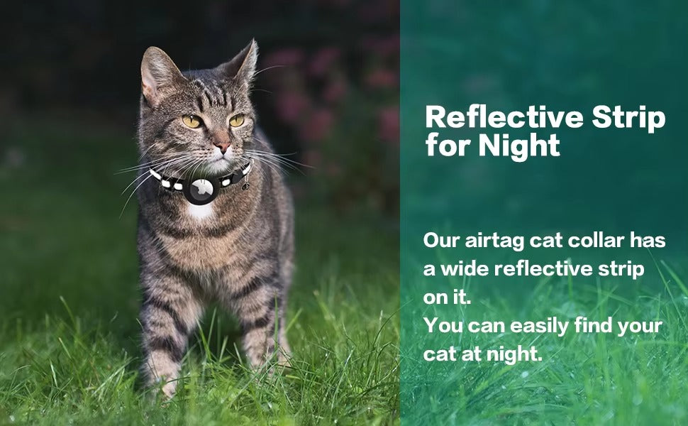 Premium Reflective Cat Collar with AirTag Holder – Adjustable Breakaway Design with Bell for Kittens and Small Pets 0.4" Wide