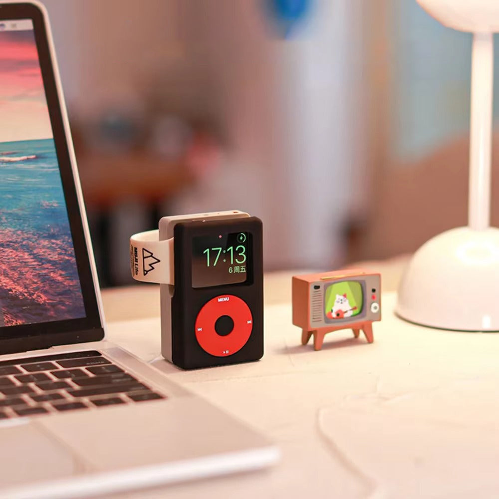 Premium Retro Charging Stand for Smartwatch – Desktop Silicone Dock Holder with Cable Slot, Nightstand Mode Compatible