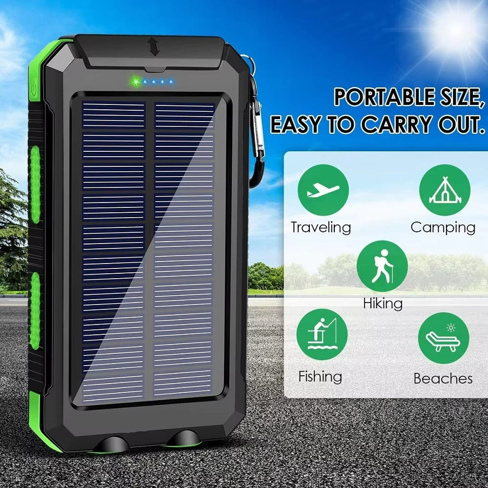 Robust 80000mAh Solar Power Bank – Portable Waterproof Charger with Dual USB, Strong LED Flashlight, Digital Display, Compass & Outdoor Emergency Features