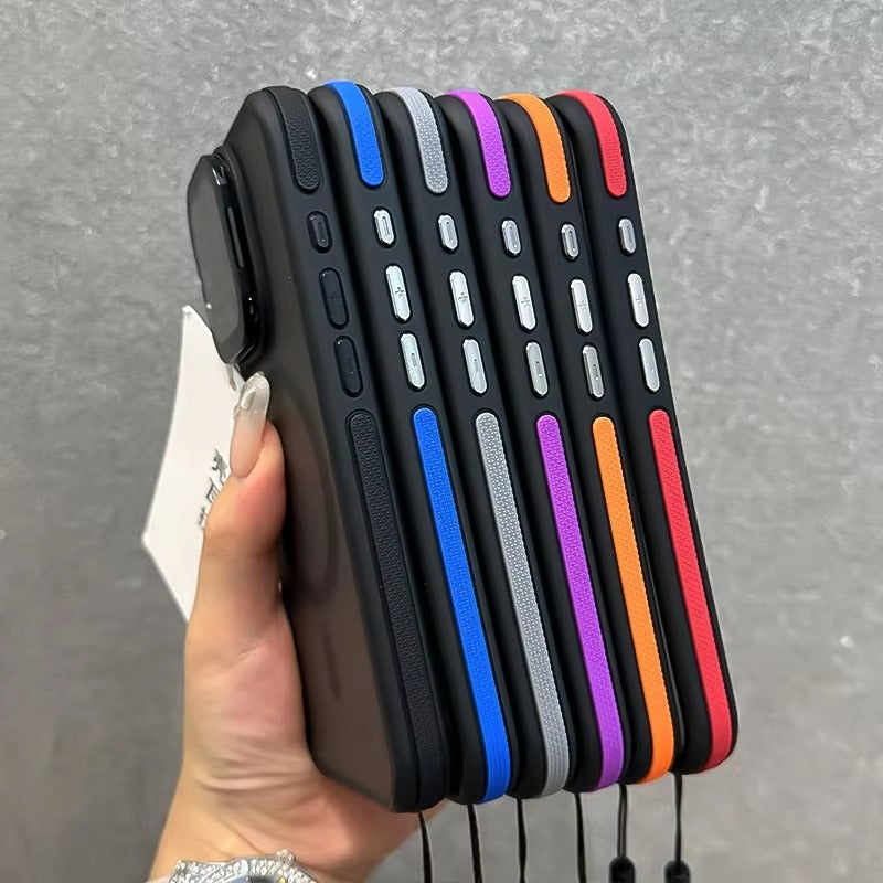 Luxury Apple iPhone Case Ultra Thin Shockproof Magnetic Full All Around Protection Cover with Matte Stand & Wrist Strap