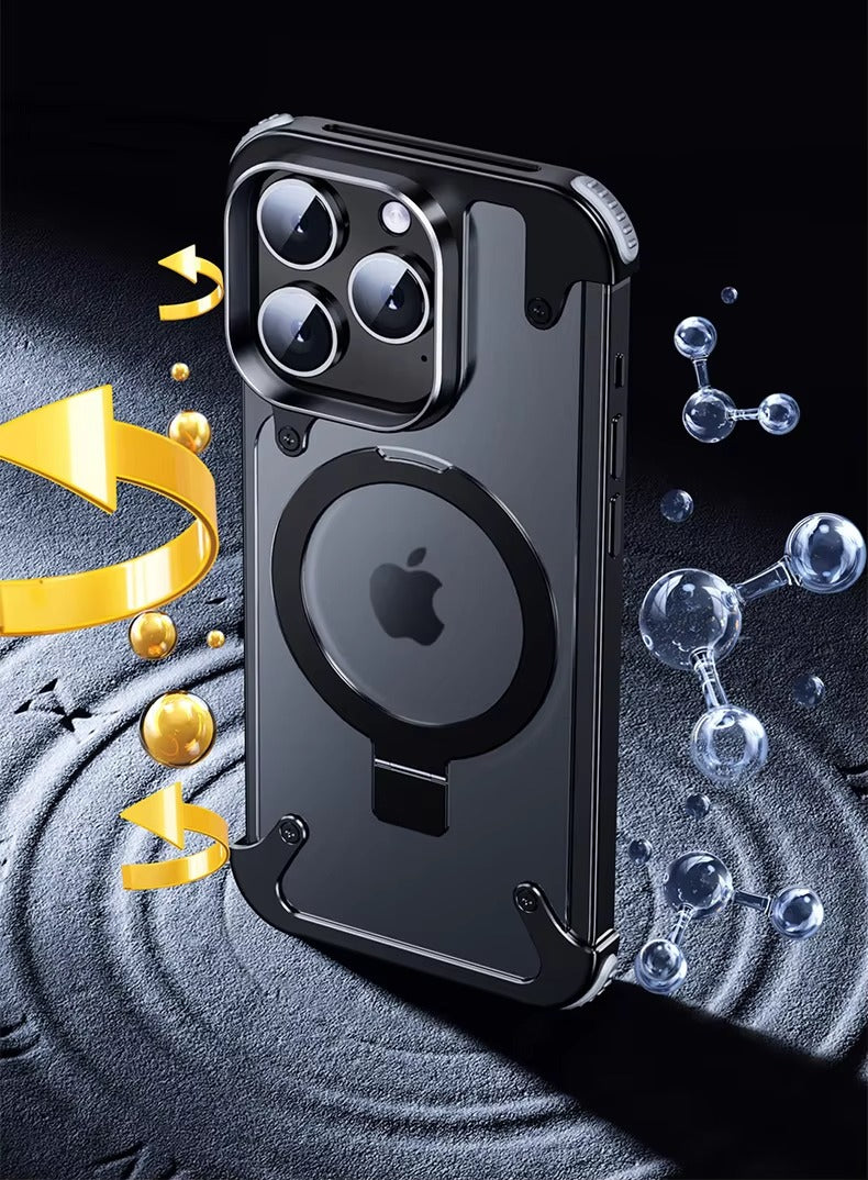 Luxury Edgeless Apple iPhone Case, MagSafe Compatible, Ultra Thin Magnetic Metal Frame and Aluminum Kickstand