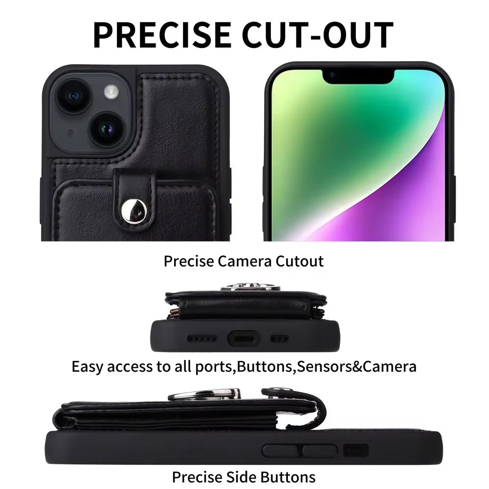 Premium Leather Apple iPhone Case, MagSafe Compatible, Ultra Thin Magnetic Card Slot Wallet and Ring Grip