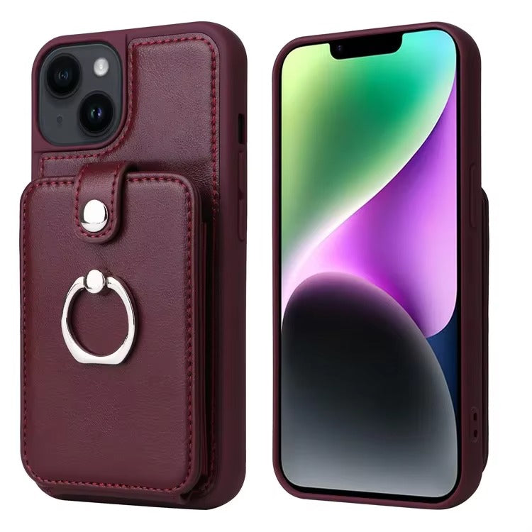 Premium Leather Apple iPhone Case, MagSafe Compatible, Ultra Thin Magnetic Card Slot Wallet and Ring Grip