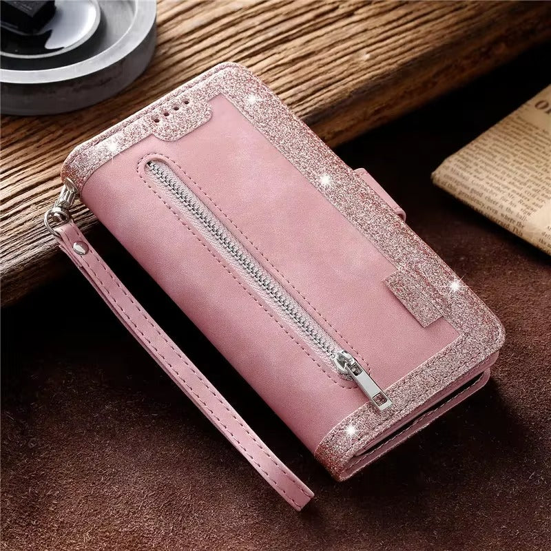 Luxury Leather Apple iPhone Case,Ultra Thin Magnetic Shockproof Full Protection Cover with Flip Wallet Design
